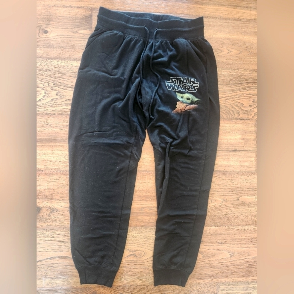 Star Wars Black Drawstring Jogger Sweatpants with Baby Yoda Medium